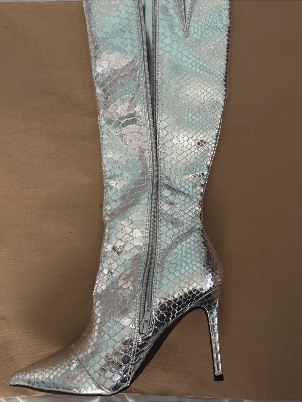INC International Concepts Silver Snake-Effect Over-the-Knee Stiletto Boots
